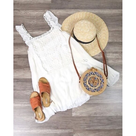 Free People Mini Dress White Crochet Priscilla Ruffled Womens Size M - Picture 11 of 12